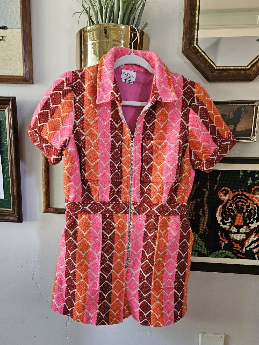 SAYLOR Naula Knit Pink Orange Red Zip-Front Romper